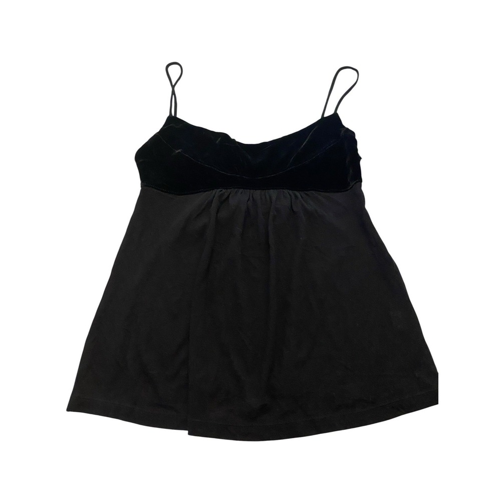 J.CREW Cami Tank Top Women Size 10 Black Velvet Trim Spaghetti Strap Viscose